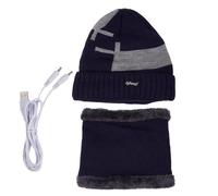 Kongou Heated Beanie Hat - Warm Thermal Electric Knitted Heated Beanie Hat,USB Heated Hat Scarf Set, Soft Warm Scarf Pom Knit Hat for Running, Skiing, Skating, Cold Weather Navy Blue