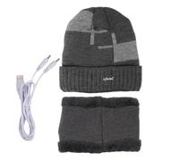 Kongou Winter Thermal Knitted Hat - Warm Thermal Electric Knitted Heated Beanie Hat,USB Heated Hat Scarf Set, Soft Warm Scarf Pom Knit Hat for Running, Skiing, Skating, Cold Weather Grey