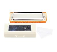 KONGSHENG AM20D Phosphor Bronze 10 Hole 20 Tone Blues Harmonica Key of C Professional Grade Durable Stainless Steel Shell Resin Comb for Beginners Performers Gift White Black (Orange)