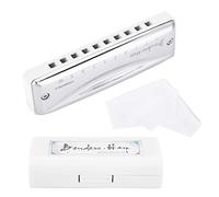 KONGSHENG Benders Harp 10 Hole 20 Tone Blues Beginner Harmonica Key of C Professional Grade Phosphor Bronze Reeds Durable Stainless Steel Construction Perfect for Beginners and (White)