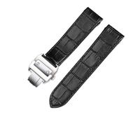kongsou 20mm 23mm Genuine Cow Leather Watch Strap For Cartier Santos 100 Watchband(Black-silver,23mm)