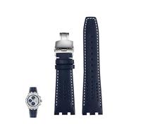 kongsou Breathable Leather Watchband For MAURICE LACROIX AIKON AI6007 AI6008 AI6038 AI6058 Quick Release Steel End Link Watch Strap(Blue white,AI6038)