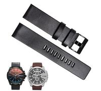 kongsou Cow Leather watch Strap for Diesel Watchband DZ7312 | DZ4323 | DZ7257 Flat watchband with Stainless Steel Pin Buckle(Black Black,32mm)