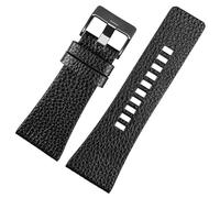 kongsou Cowhide Watch Strap For Diesel Friday Watch Chain Lychee Grain Pattern Men's Watchband(Blackb a,26mm)