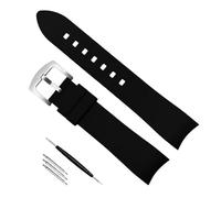 kongsou Curved End Rubber Strap for Omega Watch Strap Bracelet for Tissot(Black silver buckle,24mm)