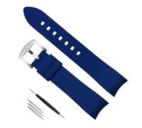 kongsou Curved End Rubber Strap for Omega Watch Strap Bracelet for Tissot(Blue silver buckle,19mm)