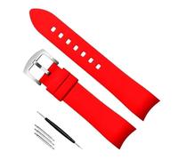 kongsou Curved End Rubber Strap for Omega Watch Strap Bracelet for Tissot(Red silver buckle,22mm)