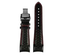 kongsou Curved Interface Leather Watch band For Mido Multifort M025.627/M025.407 M005.430 watch strap(Black red line-black,22mm)