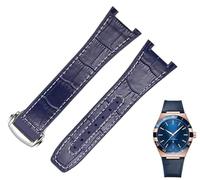 kongsou For Omega Constellation Double Eagle Series Watchband Manhattan Notch Rubber Cowhide Male Observatory Watch Strap(Blue white-silver)