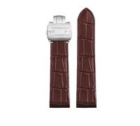 kongsou Genuine Leather Watch Strap For Cartier Santos 100 Series Folding Buckle Watchband(Brown-Silver Buckle,23mm)