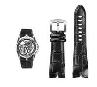 kongsou Genuine Leather Watch Strap For Roger Dubuis King EXCALIBUR Wristband Accessory(Black silver)