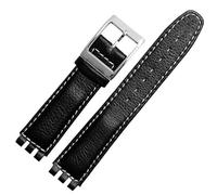 kongsou Leather Strap For Swatch Cowhide Leather Watch Band Men Women Replacement Accessories(Black white silver)