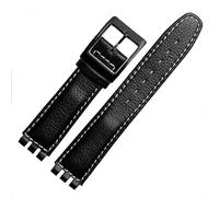 kongsou Leather Strap For Swatch Cowhide Leather Watch Band Men Women Replacement Accessories(Black white)