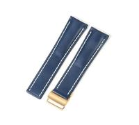 kongsou Watch Strap For Breitling Super Ocean Avengers Aviation Timing Leather Watchbands(Blue(PW)-Gold-Z16,24mm)