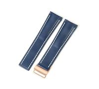 kongsou Watch Strap For Breitling Super Ocean Avengers Aviation Timing Leather Watchbands(Blue(PW)-Rose-Z16,22mm)