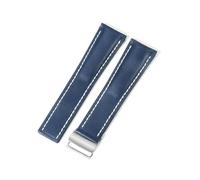 kongsou Watch Strap For Breitling Super Ocean Avengers Aviation Timing Leather Watchbands(Blue(PW)-Steel-Z16,24mm)