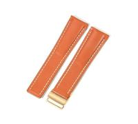 kongsou Watch Strap For Breitling Super Ocean Avengers Aviation Timing Leather Watchbands(Orange(PW)-Gold-Z16,24mm)