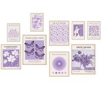 KONGSY Purple Wall Art Prints Set of 9, Lavender Abstract Matisse Exhibition Posters, Light Purple Wall Decor, Aesthetic Pictures Room Decor for Teen Girls Dorm, Bedroom