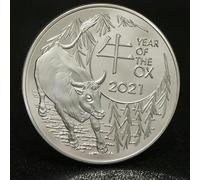 KONGZIZZW 2021 Year of the Ox Silver Plated Coin Zodiac Ox Commemorative Coin - Silver
