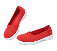 konhill Women's Loafers Slip on Knit Dressy Shoes Casual Low-Top Flats Comfortable Lightweight Walking Shoes 5.5UK Bright Red