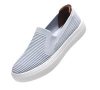 konhill Women's Slip-On Loafers - Knit Mesh Flats with Stretch Collar, Breathable Lightweight Walking Shoes for Office Casual Travel Light Grey 37.5