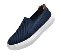 konhill Women's Slip-On Loafers - Knit Mesh Flats with Stretch Collar, Breathable Lightweight Walking Shoes for Office Casual Travel Navy 36