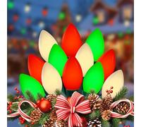 Konictom 25FT Vintage C9 LED Christmas Lights - Red, Green, White With 26 Shatterproof Plastic Bulbs - Connectable Outdoor Lights for Trees, Gardens, Party, Holiday