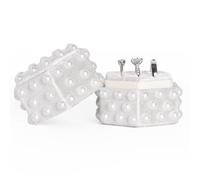 KONIDUN Pearl Velvet Ring Bearer Box - 3 Slot Handmade Wedding Decor Jewelry Box Ring Holder Case for Engagement, Proposals, Ceremony, Bridal Photography Gift Christmas (White)