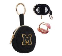 KONIDUN Portable Ring Organizer with Keychain, Corduroy Travel Ring Holder Storage Bag Pouch with Letter, Essential for Jewelry, Rings, Coins (M, Black)