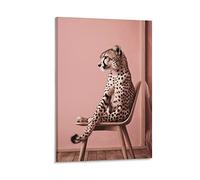 KONIEE Leopard Sitting On The Chair Printed Posters,Fantasy Animal Wall Decor Suitable for Living Rooms Bedroom