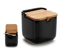 Konighoffer Salt Container with Spoon Ceramic Sugar Storage Bamboo Wood with Spoon Black (21952)