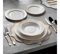 Konigtum Luxury White And Gold 24 Piece New Bone China Dinnerware Set For 6 People Kor-Di