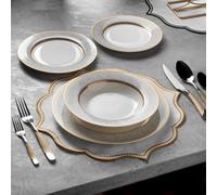 Konigtum Luxury White And Gold 24 Piece New Bone China Dinnerware Set For 6 People Kor-Wp