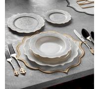 Konigtum Luxury White And Gold 24 Piece New Bone China Dinnerware Set For 6 People Kov-Bu