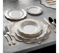 Konigtum Luxury White And Gold 24 Piece New Bone China Dinnerware Set For 6 People Kov-Ma