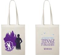Konix Wednesday Tote Bag with Long Handles - 38 x 42 cm - 100% Polyester - Teenage Purgatory Design - White