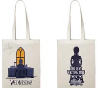 Konix Wednesday Tote Bag with Long Handles - 38 x 42 cm - 100% Polyester - This Is Writting Time Design - White