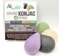 Konjac Organic Face Sponges Combined with Green Tea, Charcoal, Lavender and Nut Shells | Set of 4 Teardrop Sponges | Natural Vegetable Cleansing Sponge