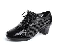 KONJACLY Mesh Breathable Jazz Dance Boots Split Sole Platform Walking Shoes Anti-Slip Leather Dancing Heels for Ladies Girls,Black 3.5cm Heel,6.5 UK