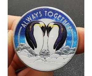 KONJEELIO Always Together 1oz Silver Colorful Coin Australia Animal Penguin Elizabeth II Commemorative Coins Valentine's Day Gift-default