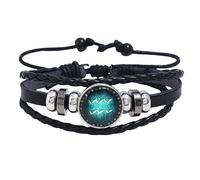 KONJEELIO Constellation Leather Bracelets, Aquarius Zodiac Luminous Bracelet Multi-Layer Braided Bracelet Adjustable Wristband Vintage Lucky Jewelry Gift For Men Women