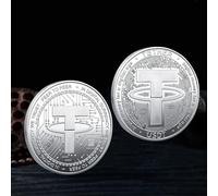 KONJEELIO Cryptocurrency Physical Coin Tether Art Collectible Gold Plated Crypto Coin Souvenir Decorate Gift Commemorative Coin-Silver