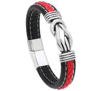 KONJEELIO Leather Bracelet For Men, Simple Twist Braided Bracelet Celtic Knot Woven Leather Bracelet Cuff Bracelets Vintage Punk Charm Jewelry Gift Idea For Men Women Black Red 22.5Cm
