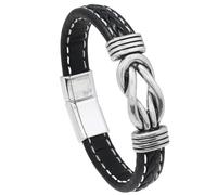 KONJEELIO Leather Bracelet For Men, Simple Twist Braided Bracelet Celtic Knot Woven Leather Bracelet Cuff Bracelets Vintage Punk Charm Jewelry Gift Idea For Men Women Black 22.5Cm