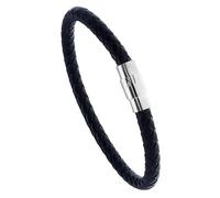 KONJEELIO Leather Bracelet For Men, Simple Twist Braided Bracelet Solid Color Woven Leather Bracelet Cuff Bracelets Vintage Punk Charm Jewelry Gift Idea For Men Women Black 20.5Cm
