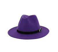 KonJim Fedora Hats for Men Wide Brim Panama Hats Summer Beach Sun Lightweight Caps with Classic Belt Solid Color Trilby Hats UPF50+ Unisex Costume Purple