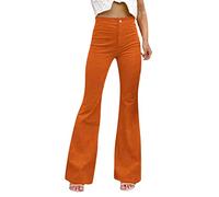KonJim Flare Corduroy Pant for Women Bootcut Bell Bottom High Waisted Stretch Slimming Bell Bottoms Jeans Y2K Baggy Flared Hem Jeans Stretch Bell Bottom Trousers Orange