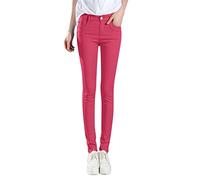 KonJim High Waist Jeggings for Women UK Comfortable Stretch Pull-On Skinny Straight Leg Pencil Jeans Denim Pants with Pockets Hot Pink