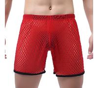 KonJim Men's 2023 Boxer Shorts Mesh Seethrough Sexy Breathable Underwear Athletic Workout Short Shorts Running Shorts Breathable Underwear for Athletic Gym Red