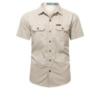 KonJim Mens Cargo Shirts Long Sleeve Hiking Safari Shirts Regular Fit Casual Button Down Outdoor Tactical Shirts Ripstop Military Tactical Shirts Western Cowboy Snap Shirts Beige
